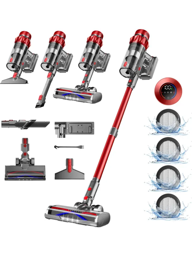 Elekiatech Steelstofzuiger Draadloos - 70000Pa - 70 Min - 2200 mAh Accu - Rood