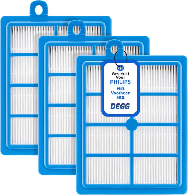 DEGG 3x Hepa filter geschikt voor Philips, Electrolux, AEG en Tornado - H13 voorheen H12 - Geschikt voor Performer, Power Pro, Jetmaxx series - Voor mensen met allergie - 3-PACK Blauw