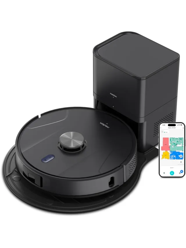 Medion Robotstofzuiger 2-in-1 met leegstation, lasernavigatie en dweilfunctie X51 SW+, 10000 Pa zuigkracht, 2in1 robot, roterende dweilen, kruislijnlaser, grijs