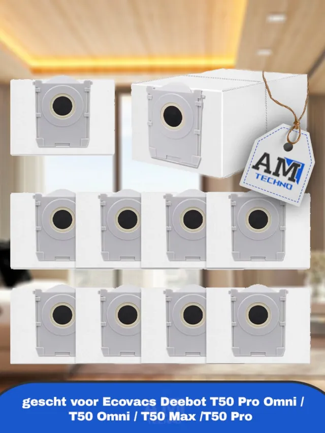 AMtechno Stofzuigerzak gescht voor Ecovacs Deebot X8/X9 PRO Omni/T50 Pro Omni/T50 Max Pro/T50 Omni/T80/T30C robotstofzuiger,actieve koolstofzak accessoires,10 stuks 3L capaciteit stofzuigerzakken,reserveonderdelen