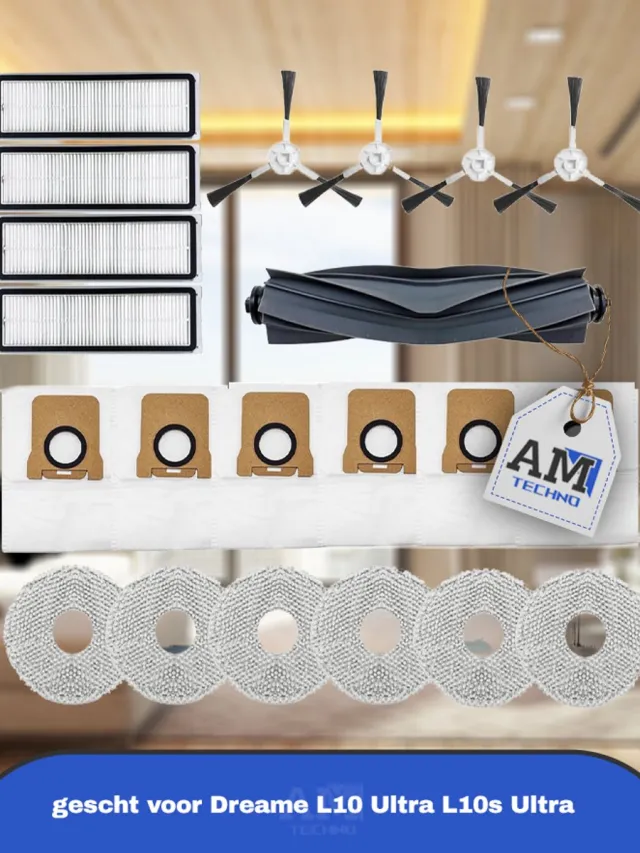 AMtechno 21 Stks Accessoires Kit gescht voor Dreame L10 Ultra L10s Ultra, 1 Belangrijkste Borstel 4 HEPA Filters 6 Stofzakken 4 Side Borstel 6 Mop Pads Vervangende Onderdelen, regular size, TD005
