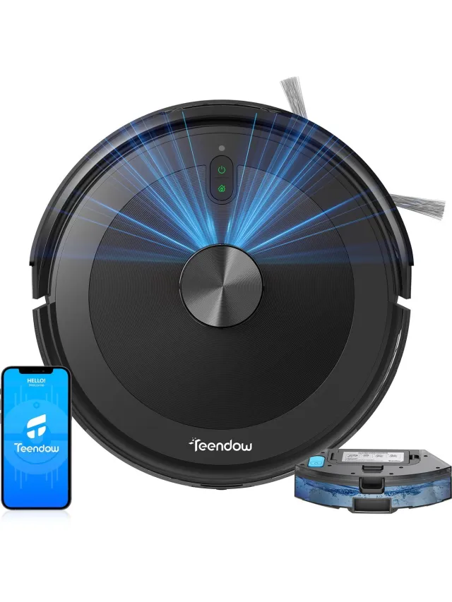teendow Robotstofzuiger - Dweilrobot - 2-in-1 Reinigingsrobot - Slimme Stofzuiger – 5000Pa Zuigkracht – LDS Lasernavigatie – Spraakbesturing – Voor Huishoudelijk Gebruik – Standaard Afmetingen – 1 Stuk – Zwart