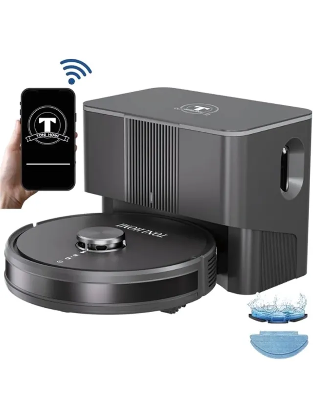 TONIHOMI TONI HOMI® Q8 Robotstofzuiger met Leegstation en Dweilfunctie - Zelflegend - App Bediening - Automatisch Opladen - 3D Kaart - Geschikt voor Huisdieren Zwart
