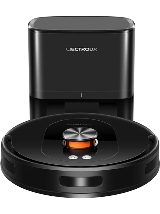 LIECTROUX Robotstofzuiger Met Dweilfunctie-Automatisch Leegstation-LDS Laser Navigatie-App En Spraakbediening-4000 Pa-Harde Vloeren En Tapijt-33x33x9,6cm-Zwart
