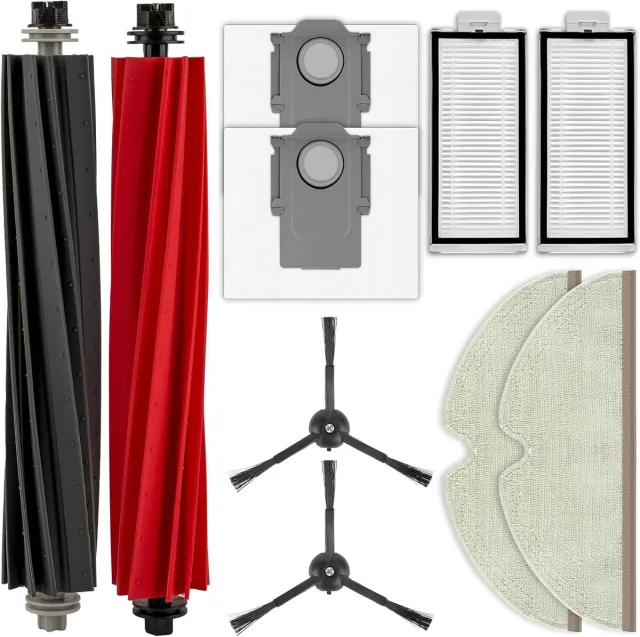 Geschikt voor Roborock (Merkloos) (10 stuks) Q5 Pro reserveonderdelen gescht voor Roborock Q5 Pro/Q5 Pro+/ Q8 Max/ Q8 Max+ robotstofzuiger, 2 borstelrollen, 2 HEPA-filters, 2 zijborstels, 2 stofzakken, 2 dweilpads, accessoireset Grijs