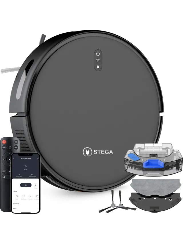STEGA RC1400 Robotstofzuiger Met Laadstation - Met Dweilfunctie - Huisdieren - Met App - 180 minuten Zwart