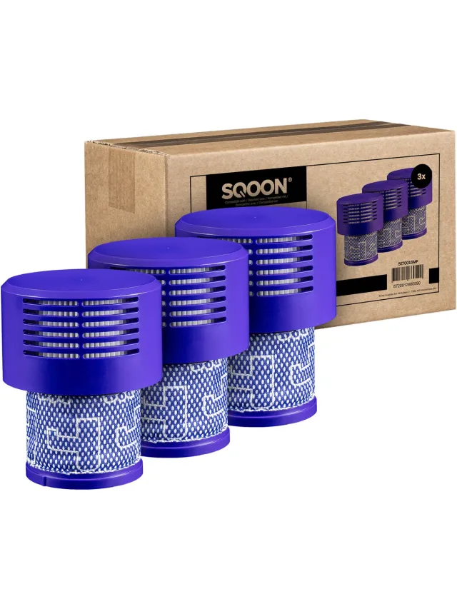 SQOON Filterset geschikt voor Dyson V10 - Gelijk aan model: 969082-01 - 3 STUKS - Perfect voor het vervangen van verstopte of versleten filters Paars