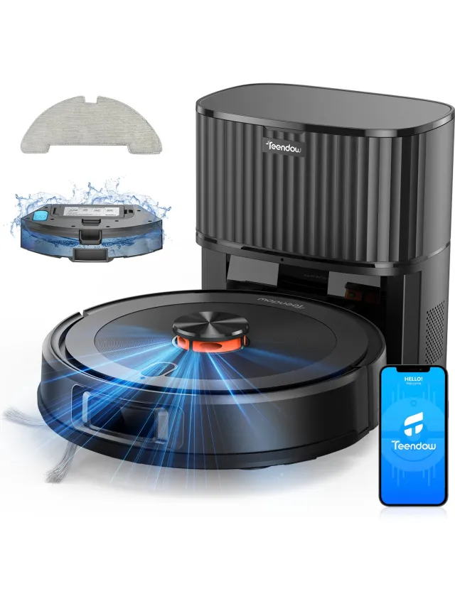 teendow D10S Max Robotstofzuiger met Dweilfunctie, Zelflegend Station, 5000 Pa, LDS-lasernavigatie, 3L Stofzak, Tuya App, Alexa & Google Assistant Zwart