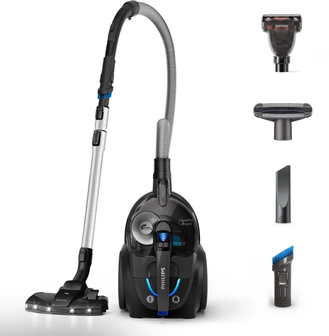 Philips Stofzuiger zonder Zak FC9747/09 - Zuigmond met LED Verlichting - Lang Snoer - Alle Vloertypen - Met HEPA 13 Allergiefilter - Incl 3 Extra Mondstukken - Zwart Zwart; blauw