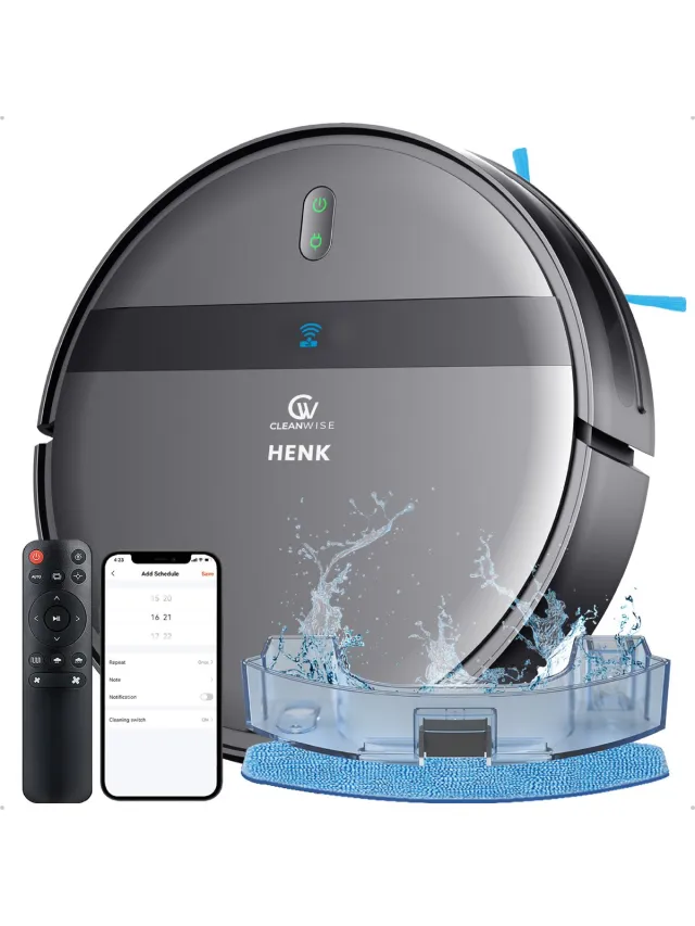 CleanWise Henk Robotstofzuiger – Nederlands Product – Voor Huisdieren – Met Dweilfunctie & Laadstation – Dweilrobot – 4500 Pa – HEPA 14 – Ultra dun 7,4 cm – App & Spraakbediening – Voor Huisdierharen, Harde Vloeren & Tapijt Grijs