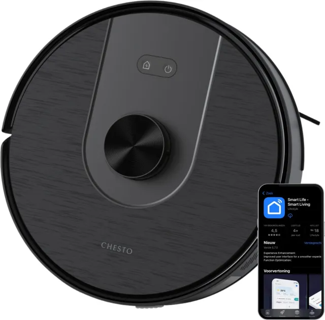 Chesto T2 Pro 3-in-1 Robotstofzuiger met Dweilfunctie – 5000 Pa - Geschikt voor Dierenharen - LDS navigatie - App-besturing Zwart