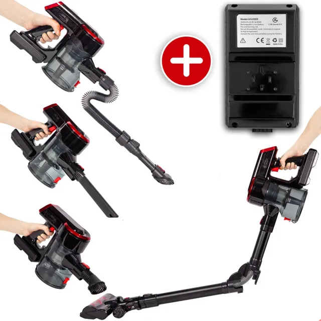 AG AG4000+ Steelstofzuiger Draadloos - 90 (!) Minuten Stofzuigen- Inclusief Extra Batterij -Stofzuiger Zonder Zak - Ook Dierenharen- Kruimeldief- Draadloze Stofzuigers - Steelstofzuigers - Kruimelzuiger - 250Watt - Sterke Zuigkracht - Compact & Licht 2 batterijen
