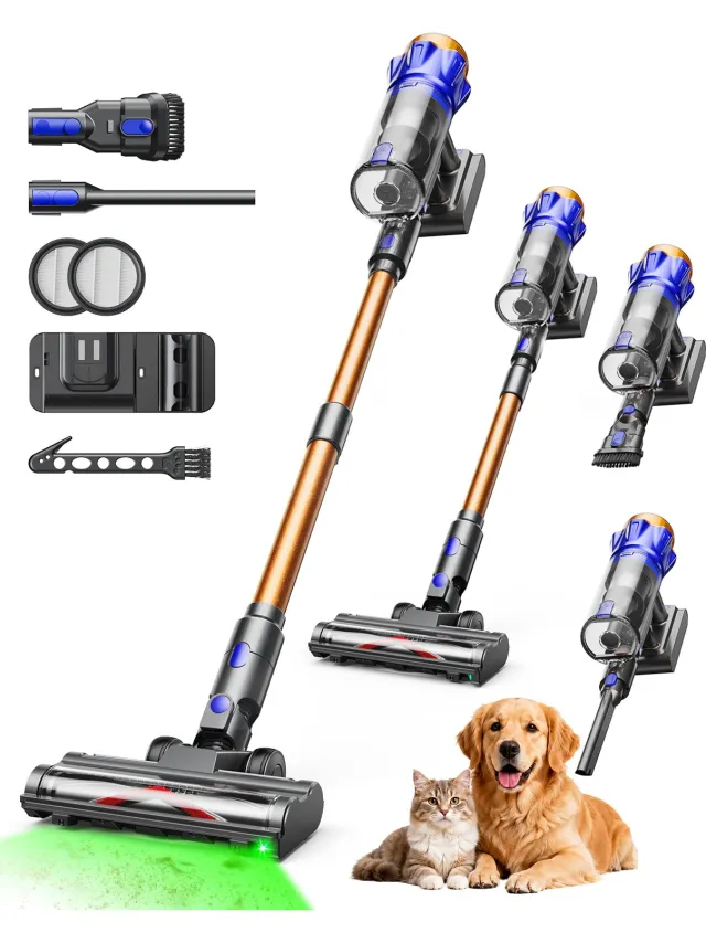 Konsoefuly C15 - Steelstofzuiger Draadloos - 550W - 50min - 3 Opzetstukken - Stofzuiger 50kPa zuigkracht - Zonder zak op accu - Elektrische Stofzuiger Steelstofzuiger - Pet Tool Goud+