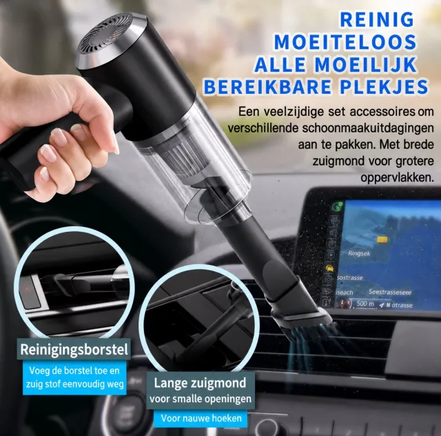 APWIKOGER Mini Handstofzuiger Draadloos 6000Pa – Krachtige Auto Stofzuiger – Draagbare Kruimeldief – USB Oplaadbaar – Voor Auto, Huis & Kantoor zwart