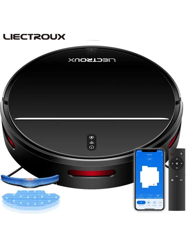 LIECTROUX M7S PRO Robot Stofzuiger, Droog en Nat Dweilen Combo, Smart Mapping, WiFi App, 4KPa Zuigkracht, Borstelloze Motor, Werkt met Alexa en Google Assistant, Ideaal voor Huisdierhaar, Tapijt, Harde Vloer Zwart