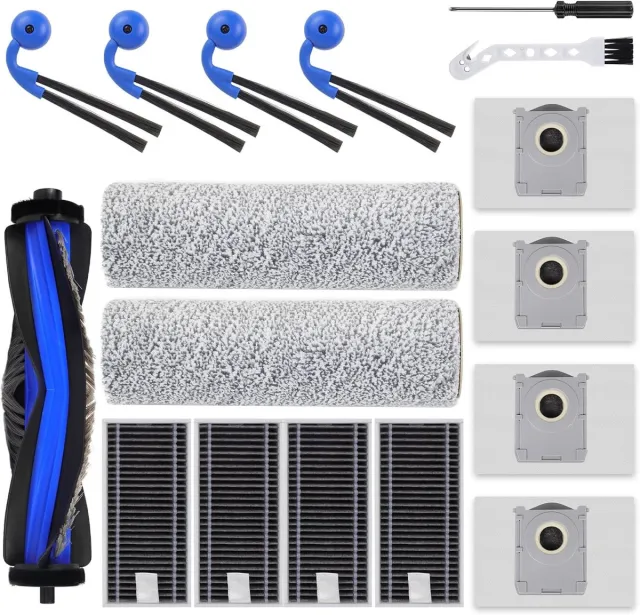 Gescht voor Ecovacs (Merkloos) X9 Accessoires gescht voor Ecovacs Deebot X9 Pro Omni/X9 Pro stofzuiger, 1 hoofdborstel, 2 rollen reinigingsdoeken, 4 zijborstels, 4 HEPA-filters, 4 stofzakken, 1 reinigingsgereedschap blauw
