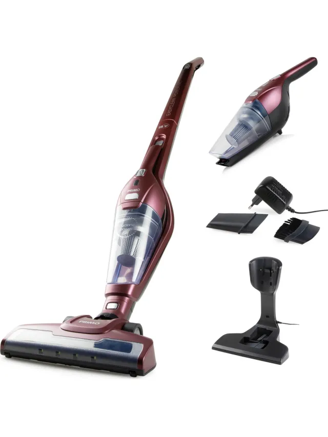 PRIMO PR508SV Steelstofzuiger Draadloos 2-in-1 - Stofzuiger Zonder Zak - Kruimelzuiger - HEPA Filter - Bordeaux