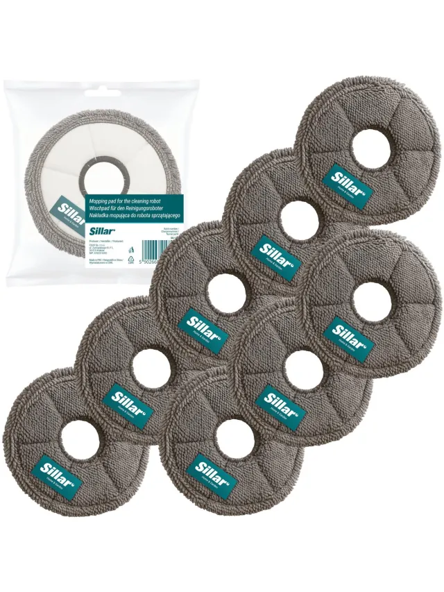 Sillar , set 8 dweilpads, microvezeldoek, geschikt voor Xiaomi S10 S20 X10 X20 L10 L20 X30 X40 X50, vervanging RMP7 / RMP8, herbruikbaar, diameter 13.5cm bruin, wit
