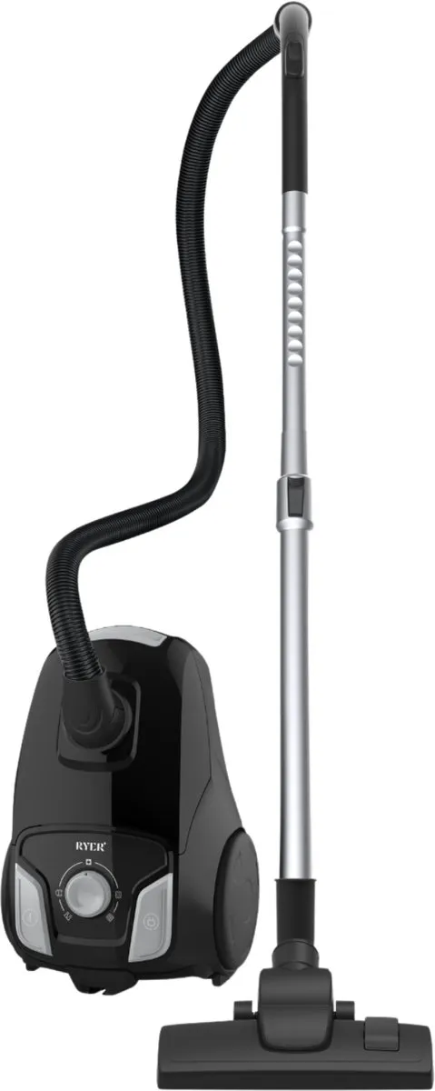 RYER MotionFlex Stofzuiger met Zak – 800W – 3L Stofzak – Regelbare Zuigkracht – Parket- & Tapijtborstel – Telescopische Buis – Zwart