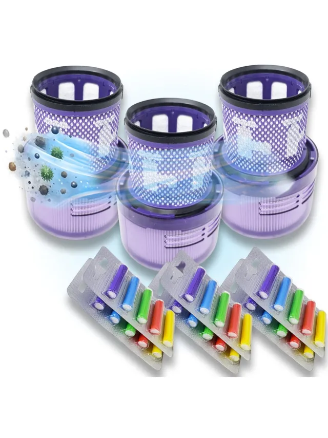 Owo collection 3 Stuks Premium wasbare filters geschikt voor Dyson v11 v15 - SV14 SV15 SV17 SV22 SV28 SV47 +30x geurstaafjes vervangt: #970013-02 #97001302 Paars