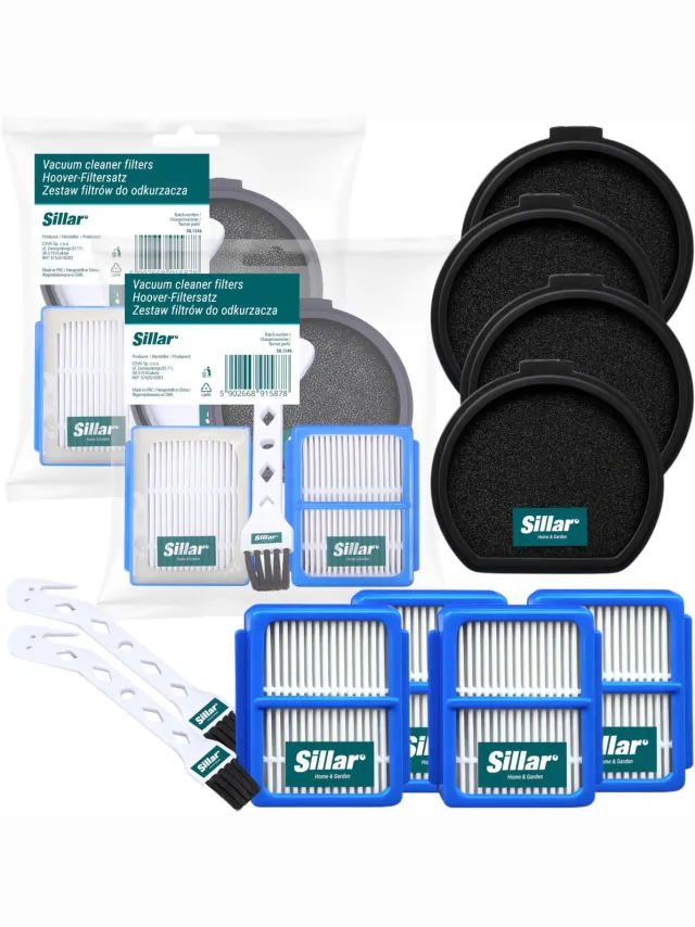 Sillar , set 8 stofzuigerfilters, wasbaar, 4x HEPA, 4x uitlaatfilter, anti-allergeen + 2x Reinigingsborstel, geschikt voor AEG Electrolux Q9 PURE Q9 PQ91 PQ92, vervanging voor filters ASKQX9, ESKQ9, 9009230898 Wit, zwart, blauw