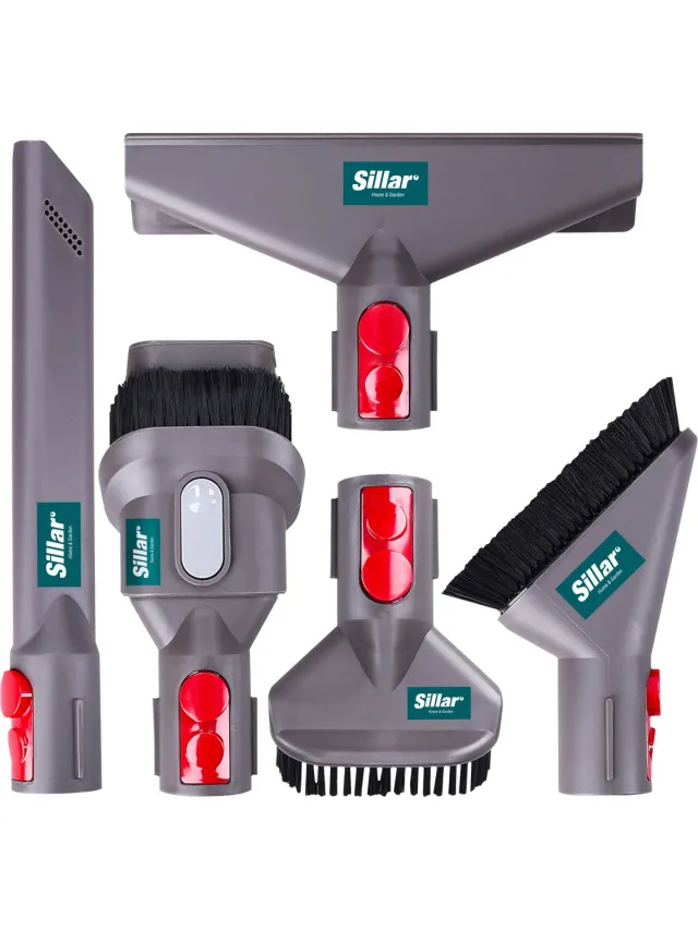 Sillar , 5-delig stofzuiger hulpstukken set, stofzuigerzuigmond, set zuigmonden, borstels voor stofzuigers, vervangingsonderdeel, compatibel met Dyson V7-V11, V15, SV10, SV11, 5 stuks Gris, zwart