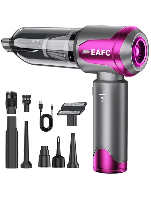 EAFC Draadloze Mini Stofzuiger – Krachtige Handstofzuiger met USB Oplader en Opzetstukken – Voor Auto - Toetsenbord & Huishoudelijk Gebruik - Sinterklaas cadeau Roze rood