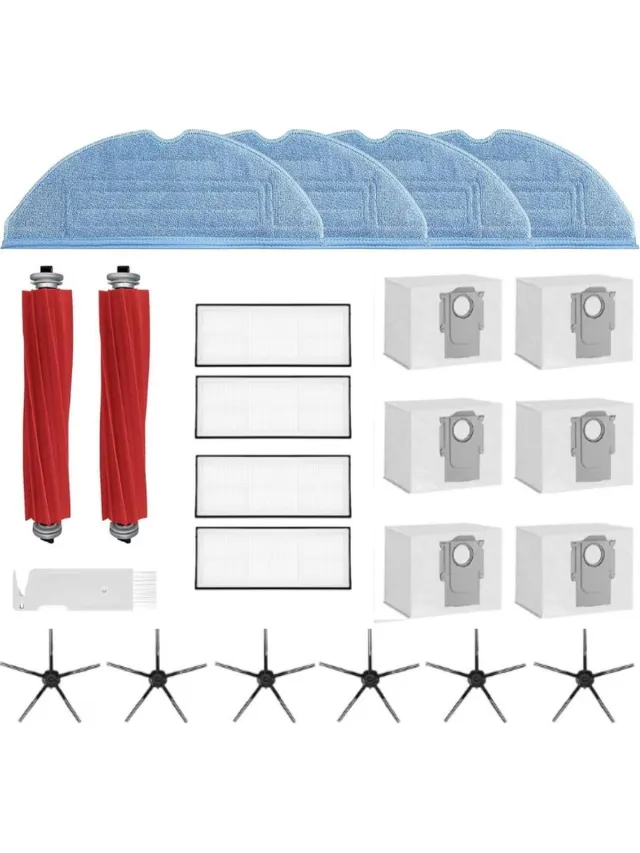 PolkaHome Vervangingsset geschikt voor Roborock S7 S7 Plus S7 MaxV S7 MaxV Ultra robotstofzuiger, Accessoireset voor robotstofzuigers, accessoires , 2 hoofdborstels, 6 stofzakken, 6 zijborstels, 4 HEPA-filters, 4 dweildoek Blauw