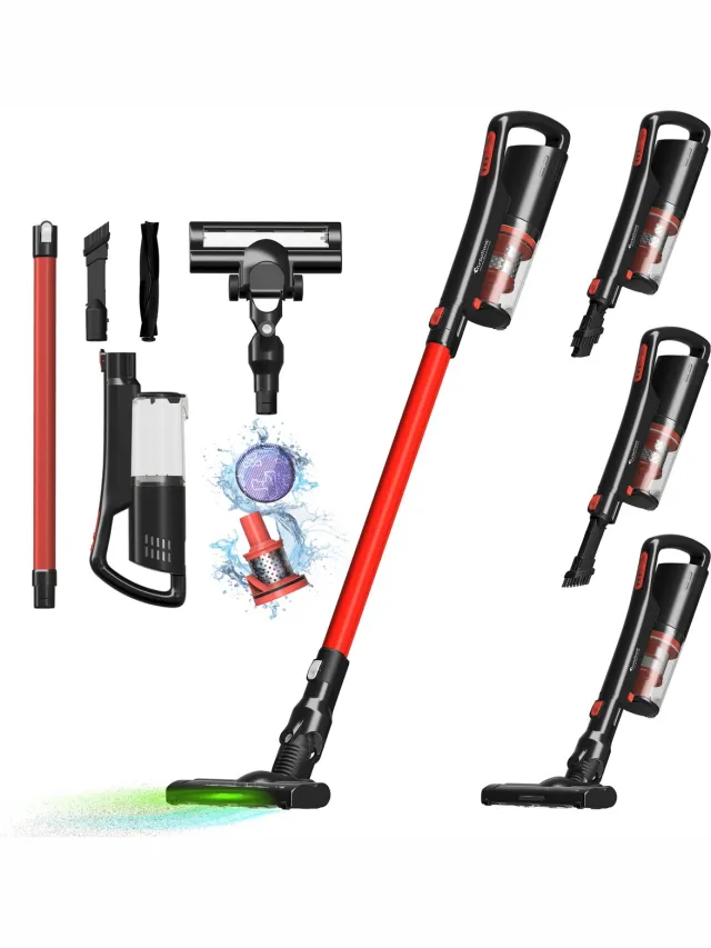 TurboTronic LV8 Steelstofzuiger met kruimeldief zonder zak - Draadloos - Hoge zuigkracht - HEPA - lichtgewicht - 3 Snelheden -Harde en zachte vloeren - Rood