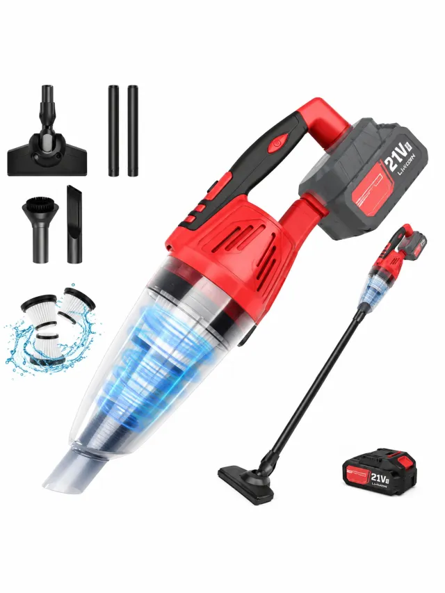 CreateEcom handstofzuiger - stofzuiger - handstofzuiger draadloos - Draadloze handstofzuiger met 1x 2200mAh batterij - Autostofzuiger met sterke zuigkracht - draagbare handstofzuiger en 3 filters rood
