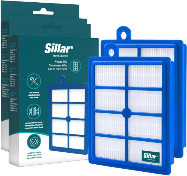 Sillar , set 2 stofzuigerfilters, HEPA, anti-allergeen, geschikt voor Electrolux Classic Silence Ultra Silencer Pure D8 D9, vervanging voor filters AFS1W, EFH12, FSEL01, FR-6558, FR-7111, 9001951202 Wit, blauw