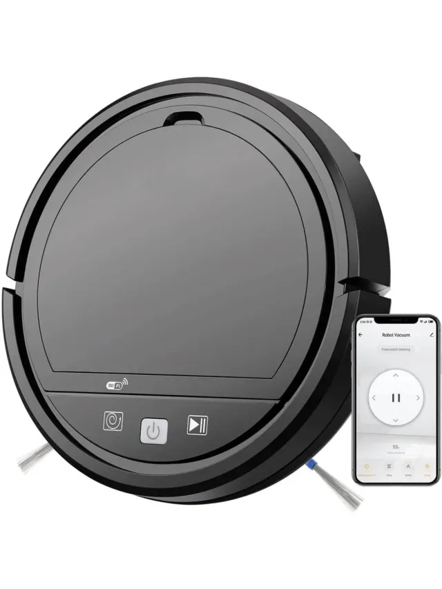 Therob Smart Robot stofzuiger met borstels en dweil functie in gratis Tuya en Smartlife app. zwart