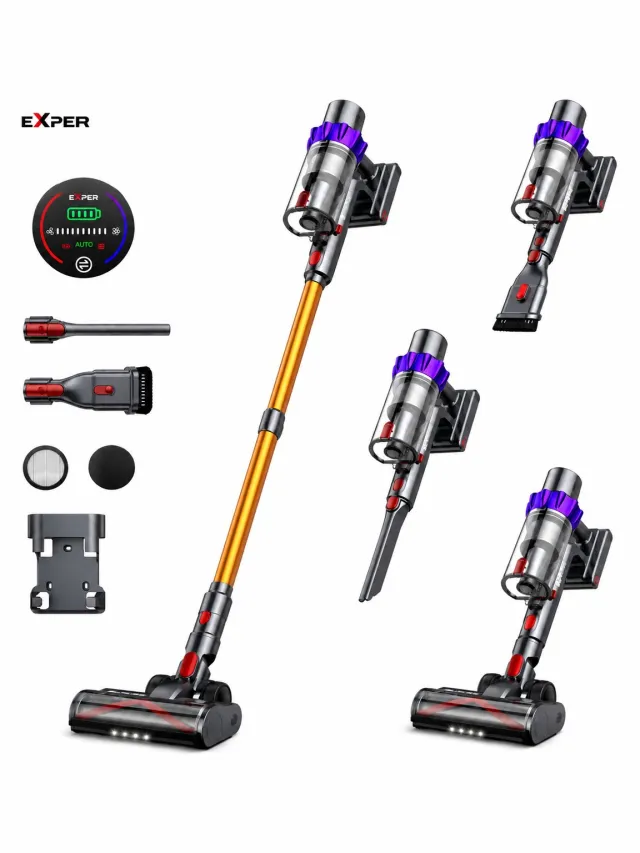 EXPER Steelstofzuiger Draadloos - Zonder Zak - Met 3 Opzet Stukken - Snoerloze Stofzuiger - Handheld - 500W - 48 KPA Zuigkracht -1.2 Liter Stofbak - Verwijderbare Accu Zwart