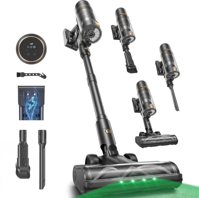 Rovelle 3in1 Steelstofzuiger zonder Zak op Accu - Kruimeldief Snoerloos - Draadloze Steelstofzuiger - Handstofzuiger Draadloos - 2x HEPA Filter - 3 Standen met Turbo - incl. Wandhouder - R7F zwart