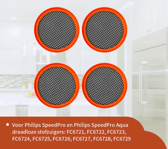 Replacements filterset geschikt voor Philips Speedpro steelstofzuiger - 4 stuks Oranje