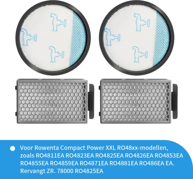 Replacements filter set geschikt voor Rowenta Compact Power Cyclonic XXL stofzuiger (RO48XX modellen) - 4-delig wit, blauw