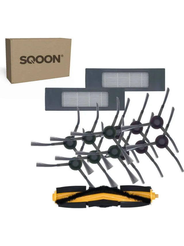 SQOON vervangingsset geschikt voor Ecovacs Deebot T8 / N8 / T9 serie - 9-delige onderhoudskit met HEPA-filters, zijborstels en borstelrol geel