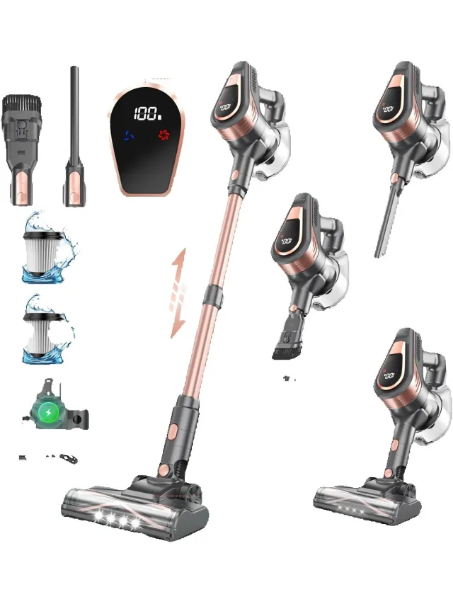 Āurvena AURORAS Draadloze stofzuiger - Snoerloze - Steelstofzuiger - Zuigkracht tot 23 KPa - 3 Standen - Afneembare batterij - LED - Rosé Roze