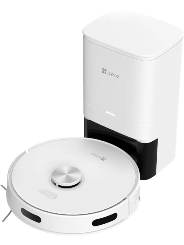 Ezviz RE5S Plus - Robotstofzuiger met Dweilfunctie, 9000Pa Zuigkracht, Automatisch Leegstation met 4L Stofzak, Auto Navigatie & Obstakelvermijding - Compatibel met Google Assistant & Alexa Wit
