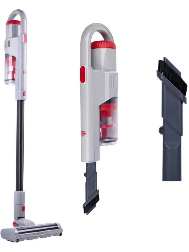 Dirt Devil 2-in-1 Steelstofzuiger en Kruimeldief DD9006 - Stofzuiger Draadloos met 260 W Vermogen – 0,5 L Behuizing – Lichtgewicht 2KG – Zakloos en Inclusief Accessoires - Wit/Rood