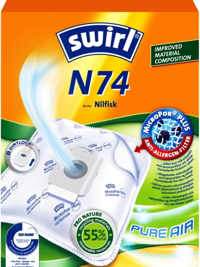 Swirl N74 stofzuigerzakken - 4 stuks + 1 filter - geschikt voor Nilfisk Select Power Elite Classic Comfort Energy Superior P10 P12 P20 P40 Animal Life
