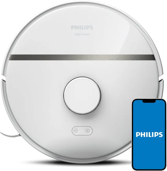 Philips HomeRun Aqua 3000 Series XU3000/02 - Robotstofzuiger met Dweilfunctie - Wit / Metallic - App Connected Licht en Beluga Metallic