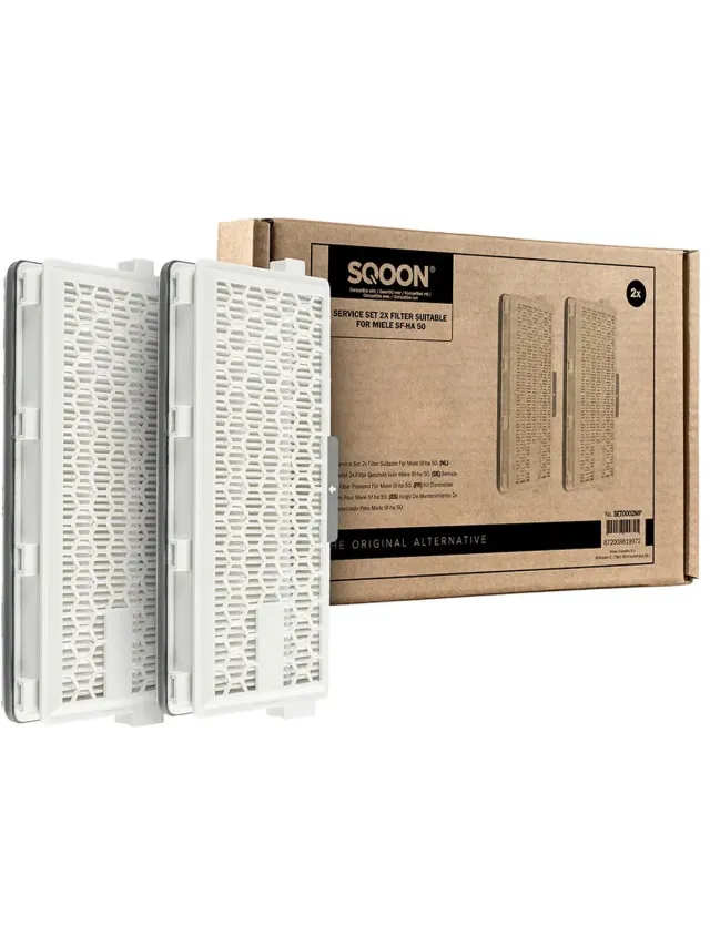 SQOON HEPA Filterset o.a. geschikt voor Miele Air Clean - Complete C2 en C3 & Compact C1 en C2 stofzuigers - 2 STUKS - Gelijk aan model: SF-HA 50 Wit