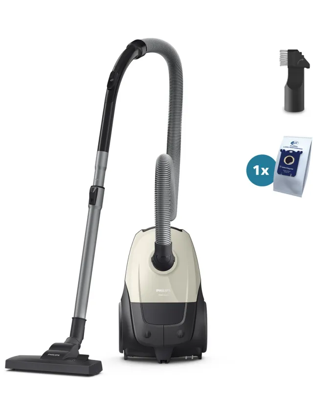 Philips 1000-Serie Stofzuiger met Zak - 750 W - Compact & Lichtgewicht - HEPA-filtersysteem - 9 meter bereik - Inclusief S-Bag - (XD1101/10) Zwart;Beige