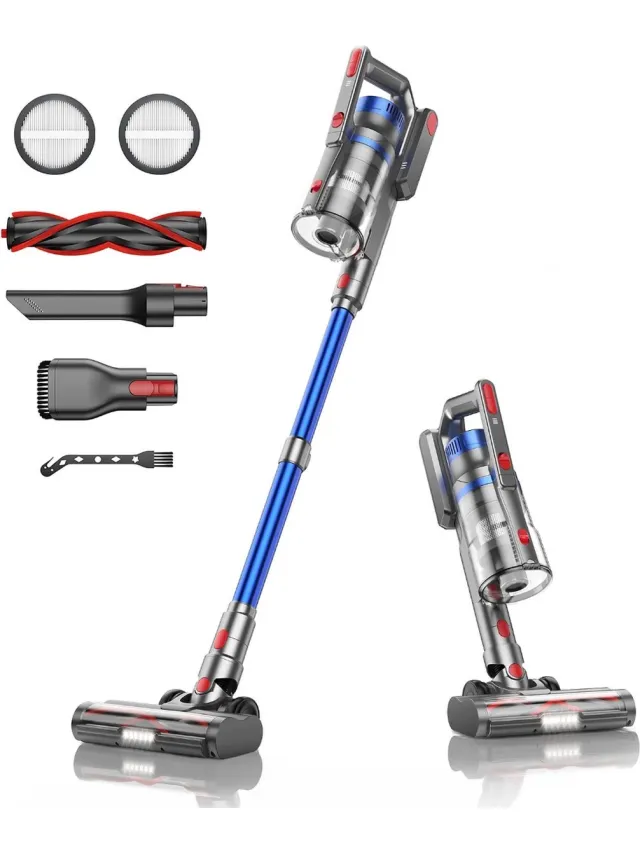 Happyment Steelstofzuiger Deluxe - Steelstofzuiger Zonder Zak Op Accu - Kruimeldief Best Verkocht - Handstofzuiger Met Steel - 36 KPA - Blauw Zilver