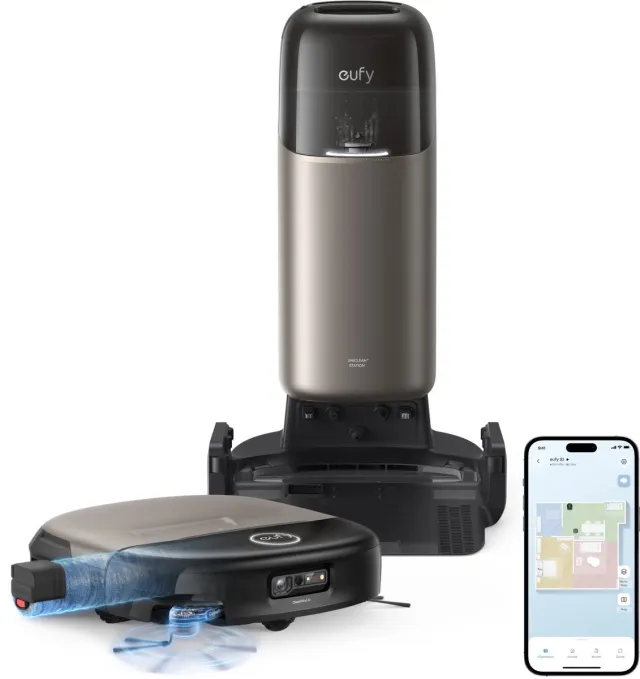 Eufy S2 Nieuw 2026 Stofzuiger- en Dweilrobot HydroJet - 30kPa AeroTurbo™ 2.0-Zuigkracht - Vloerreinigingssysteem 2.0 - EcoClean™ Elektrolyse - Randreiniging - Haarvrije DuoSpiral™ Borstels - 12-in-1 UniClean™ Station Zwart