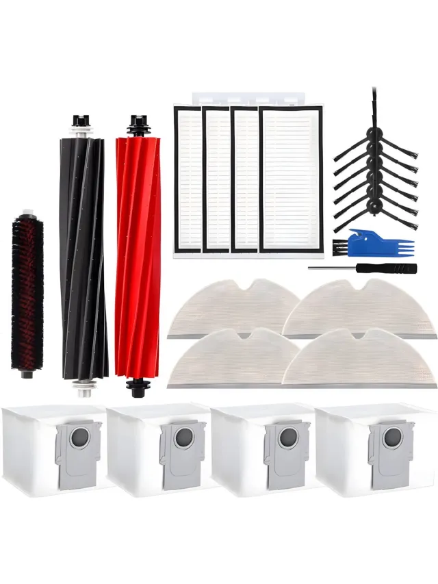 PolkaHome 23-delige Accessoireset geschikt voor Roborock Q5 Pro/Q5 Pro+/Q8 Max+/Q8 Max – 2 Hoofdborstels, 4 HEPA-filters, 4 Poetsdoeken, 4 Stofzakken, 6 Zijborstels, 1 Zelfreinigende Borstel, 1 Schroevendraaier, 1 Onderhoudstool (Borstel en Mesje)