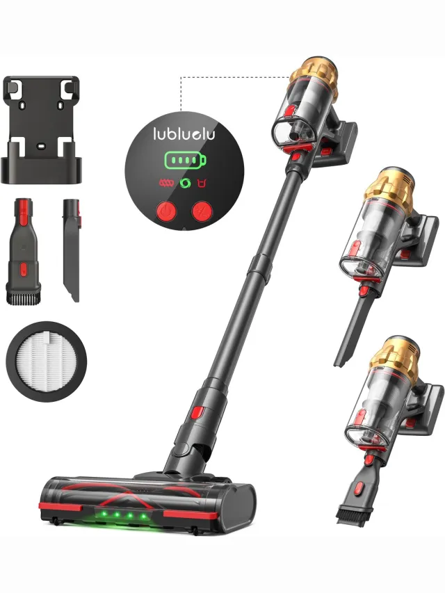 G&G stofzuiger - Steelstofzuiger - Draadloos - Zonder zak - 500W - Tot 50 min - Verwisselbare accu - 7x 2200mAh - Wandhouder Rood