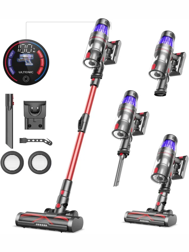 Ultenic U16 Flex steelstofzuiger - snoerloze stofzuiger met 45KPa krachtige zuigkracht, 45Mins werktijd, anti-kroesborstel voor huisdierhaar, tapijten en auto rood