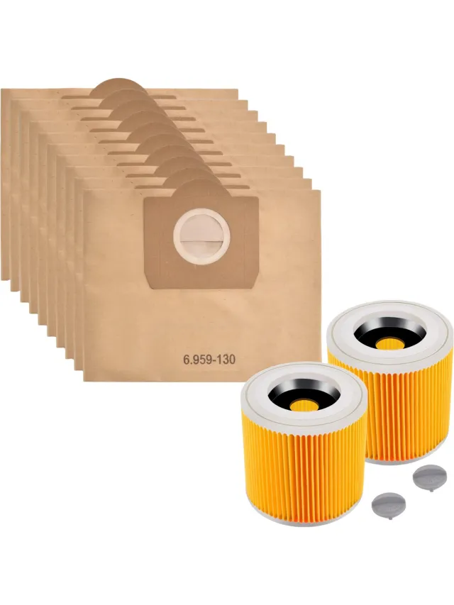 Kärcher Accessoirespakket voor Karcher WD3 WD3 Premium A2204 - Vervanging Stofzuigerzak 6.959-130 [Set 10] Vervanging Filter 6.414-552.0 [Set 2]